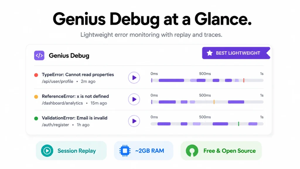 Genius Debug self-hosted Sentry alternative dashboard