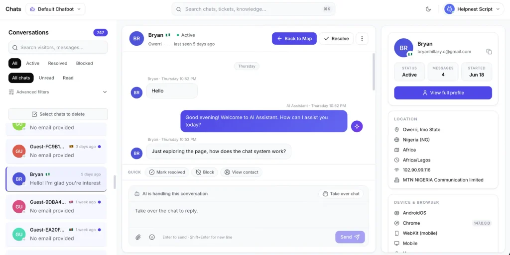 Helpnest self-hosted AI chatbot and support platform