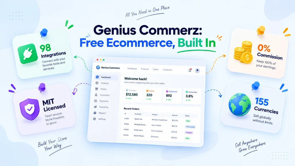Genius Commerz free self-hosted WooCommerce alternative